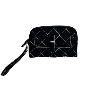Vera Bradley Quilted Zip Around Wallet Black Blue Stitch Hand Purse